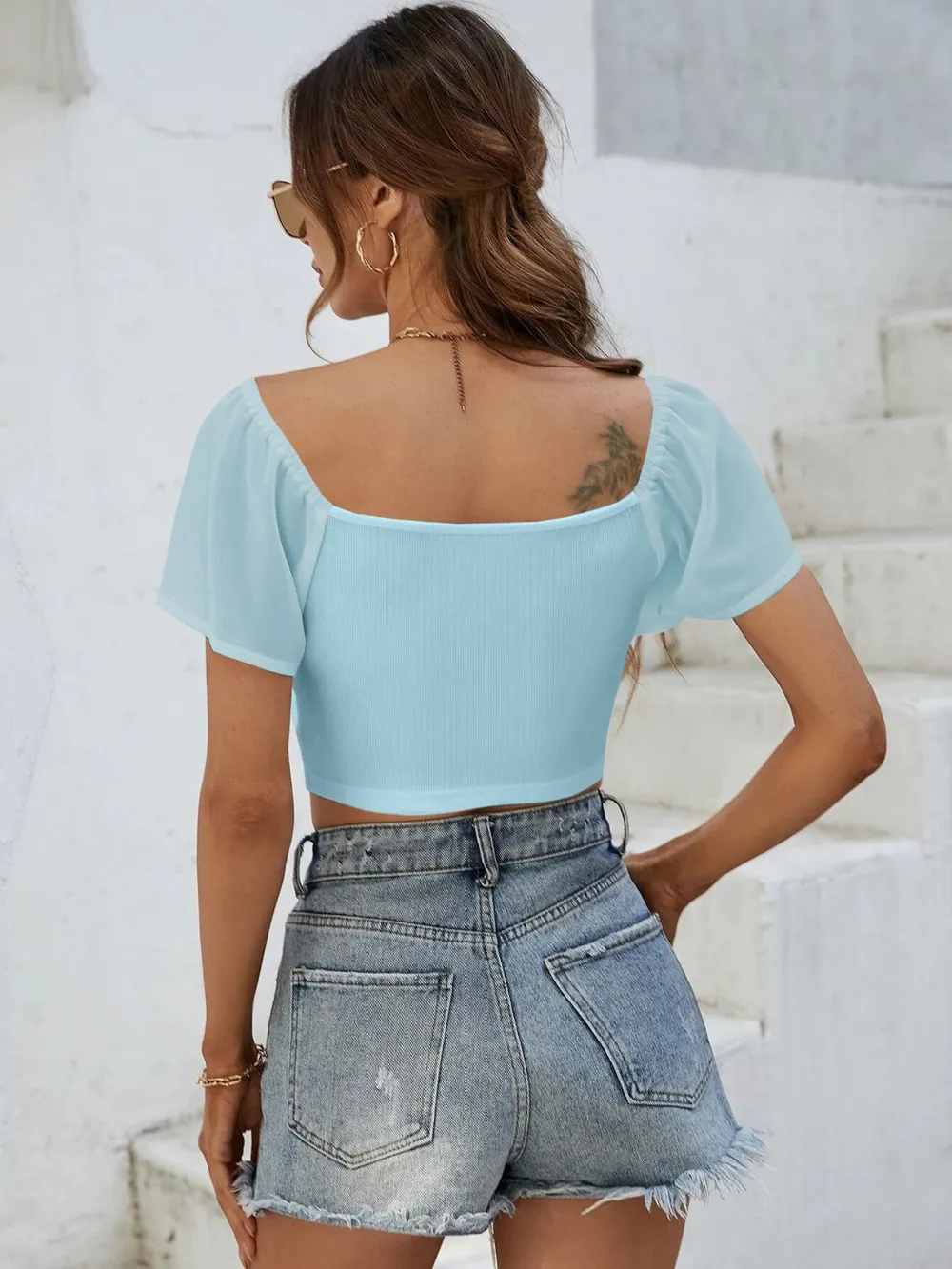 Drawstring Short Sleeve Crop Top, image 19
