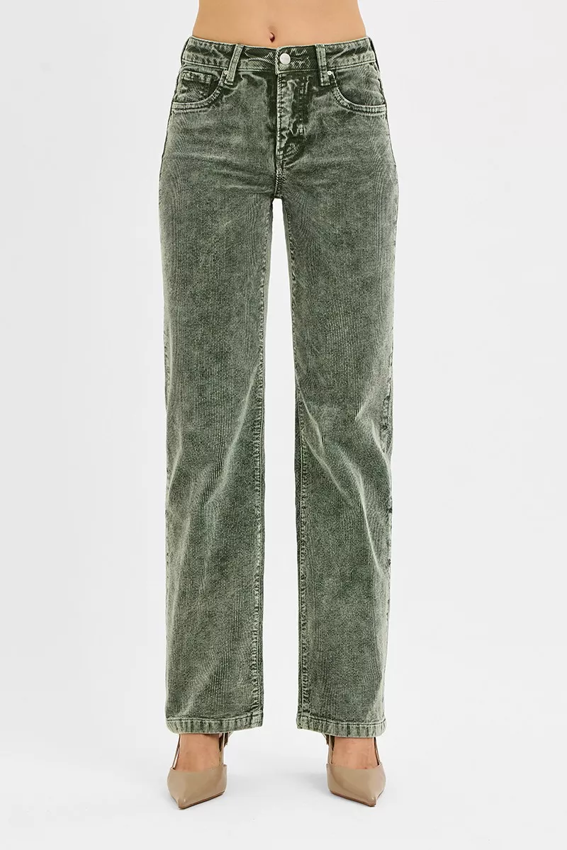 Tummy Control Mid Rise Straight Leg Corduroy Pants, image 5
