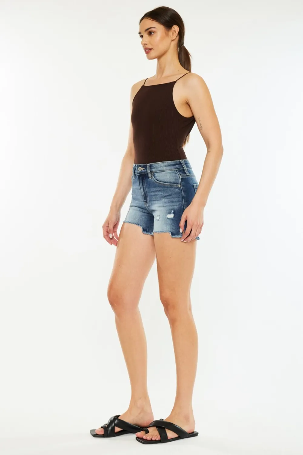 High Waist Raw Hem Denim Shorts, image 8