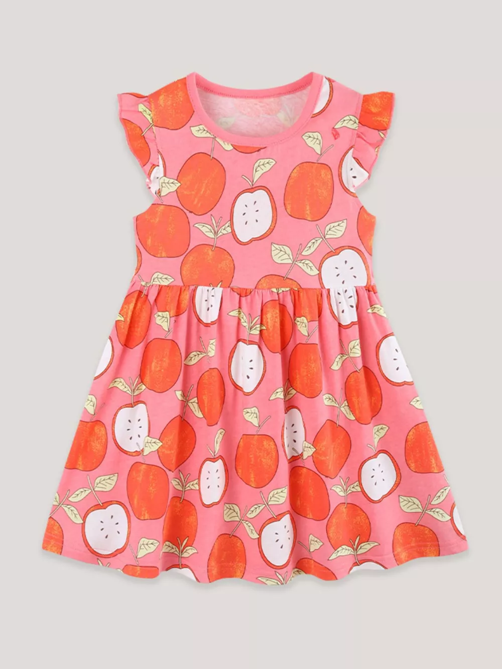 Children's Apple Print Ruffle Sleeve Casual Dress, image 2