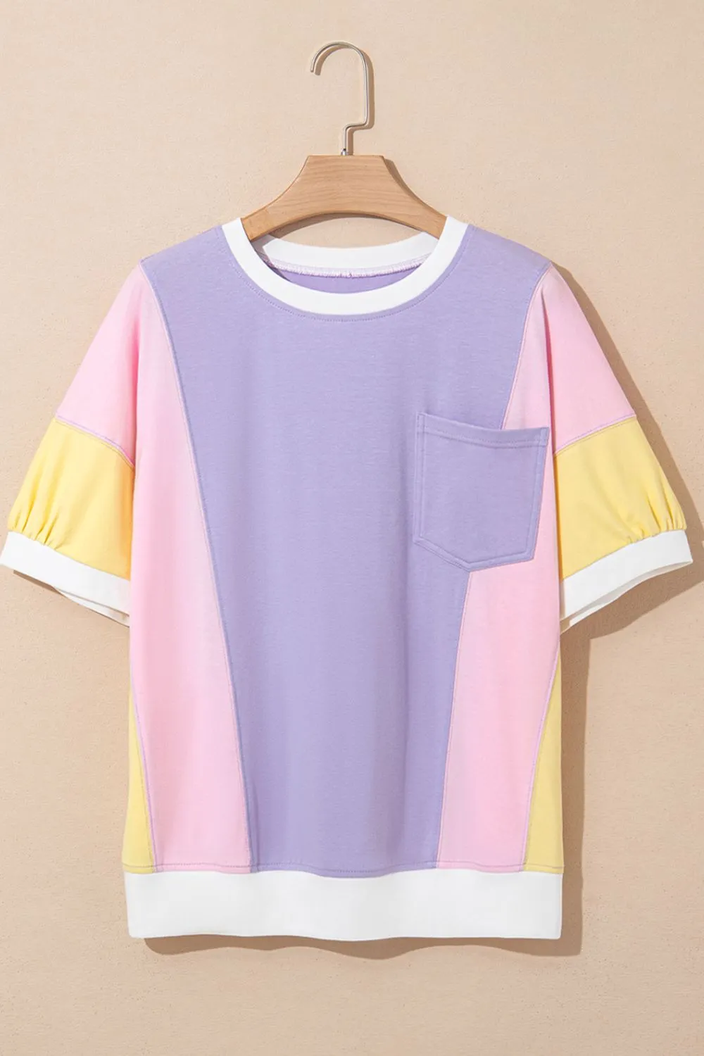 Color Block Patchwork Half Sleeve Oversized T Shirt, image 10