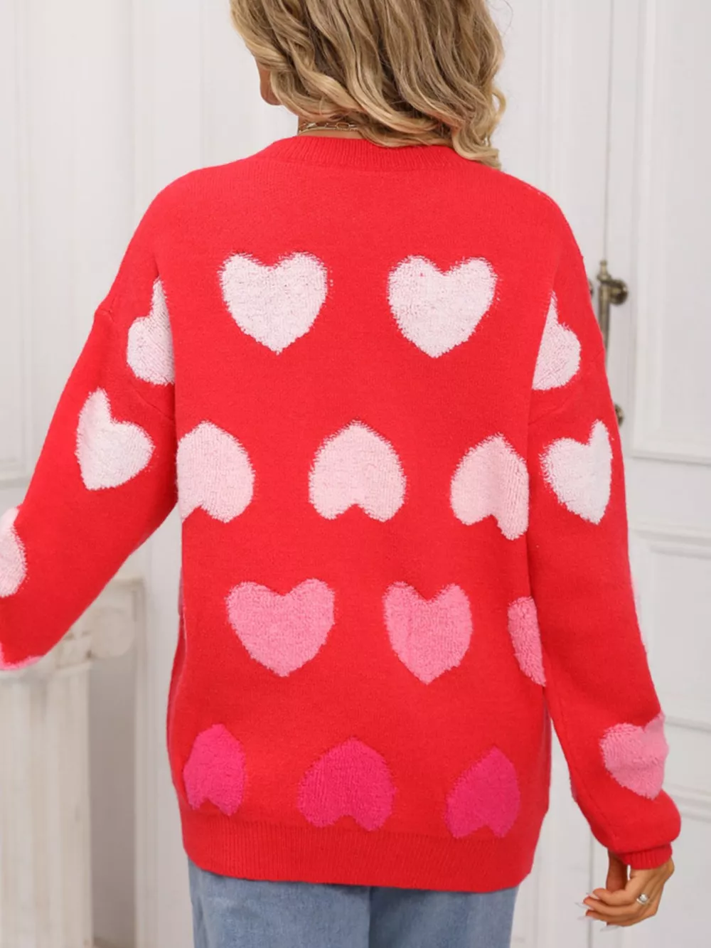 Valentine's Day Heart Pattern Fuzzy Knit Sweater, image 17
