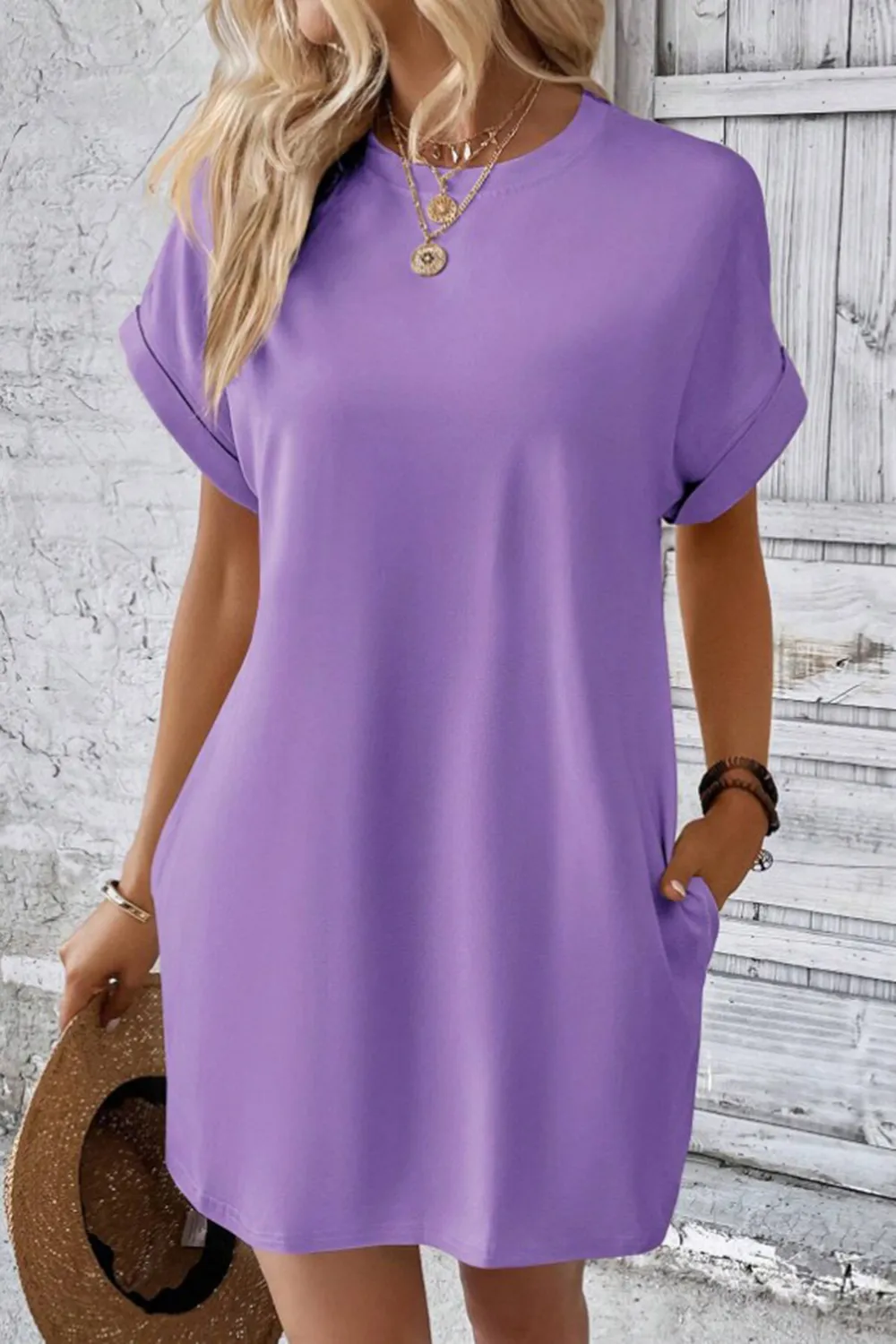Pocketed Round Neck Short Sleeve Dress, image 11