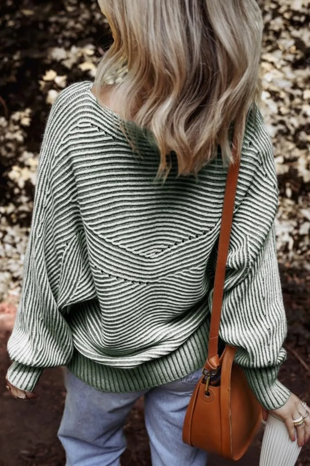 Textured Striped Round Neck Long Sleeve Top, image 8
