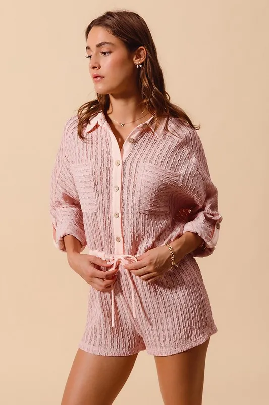 Textured Knit Button Front Romper, image 3