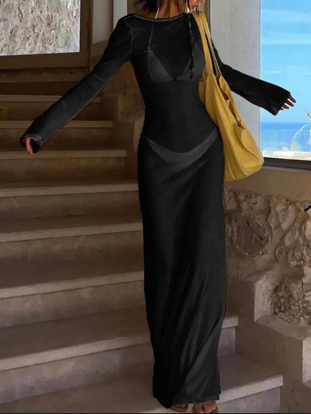 Backless Long Sleeve Maxi Cover-Up, image 11