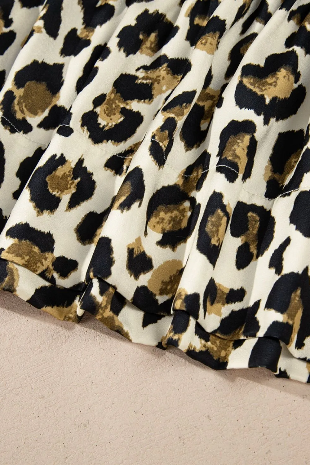 Leopard Bow Tie Front Puff Sleeve Peplum Blouse, image 10