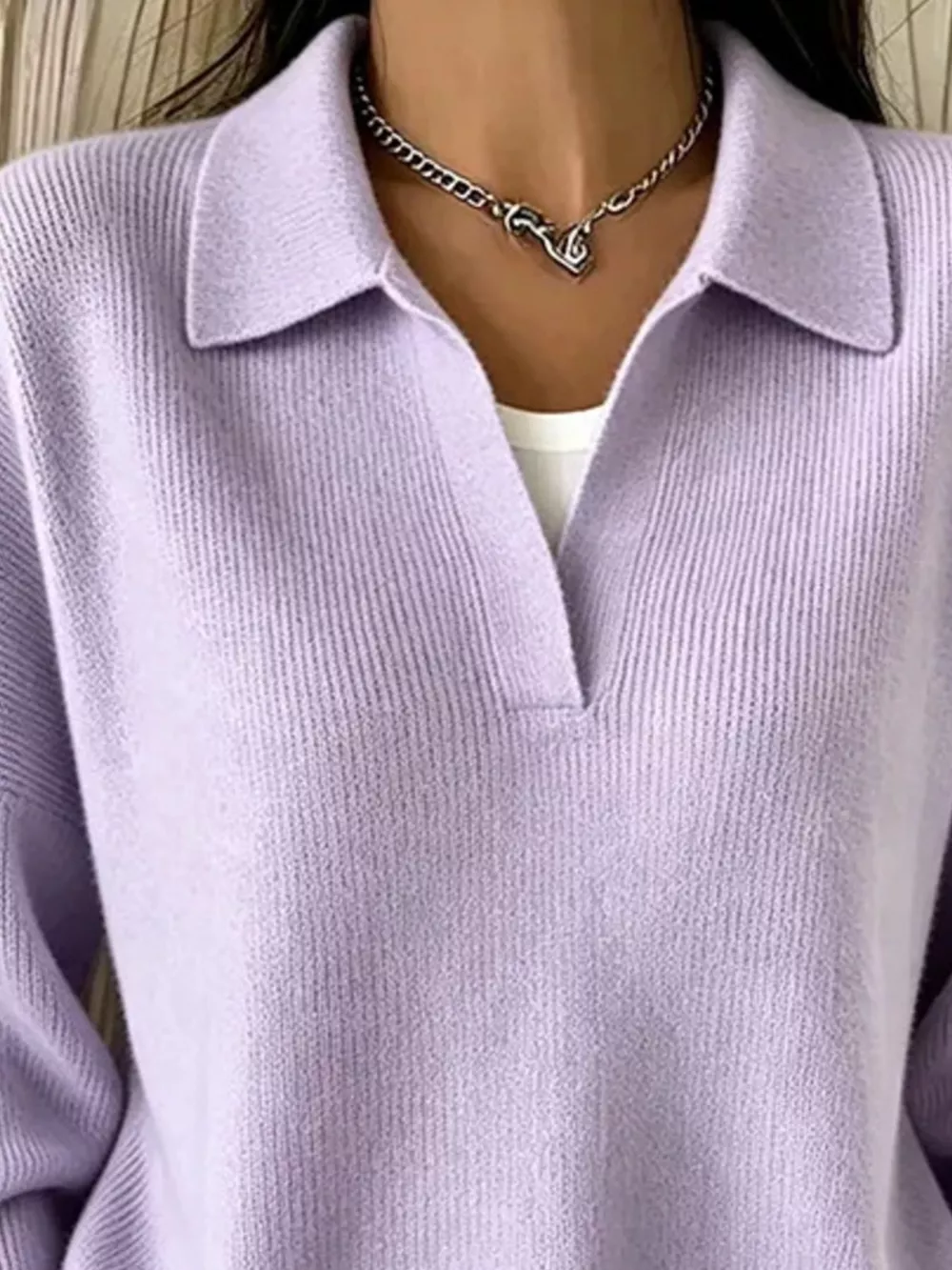 Ribbed Knit Polo Collar Sweater, image 11