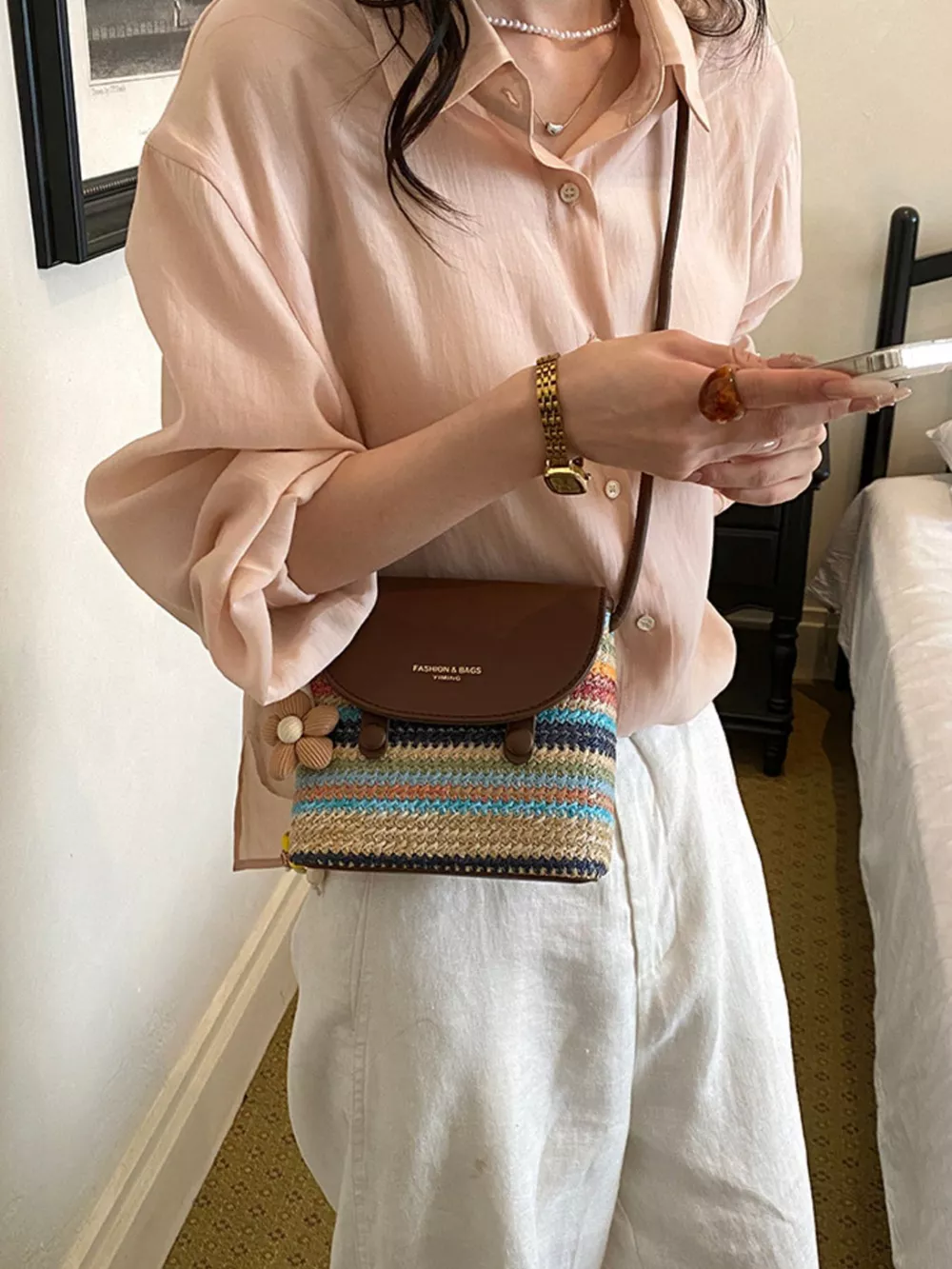 Striped Woven Crossbody Bag, image 7
