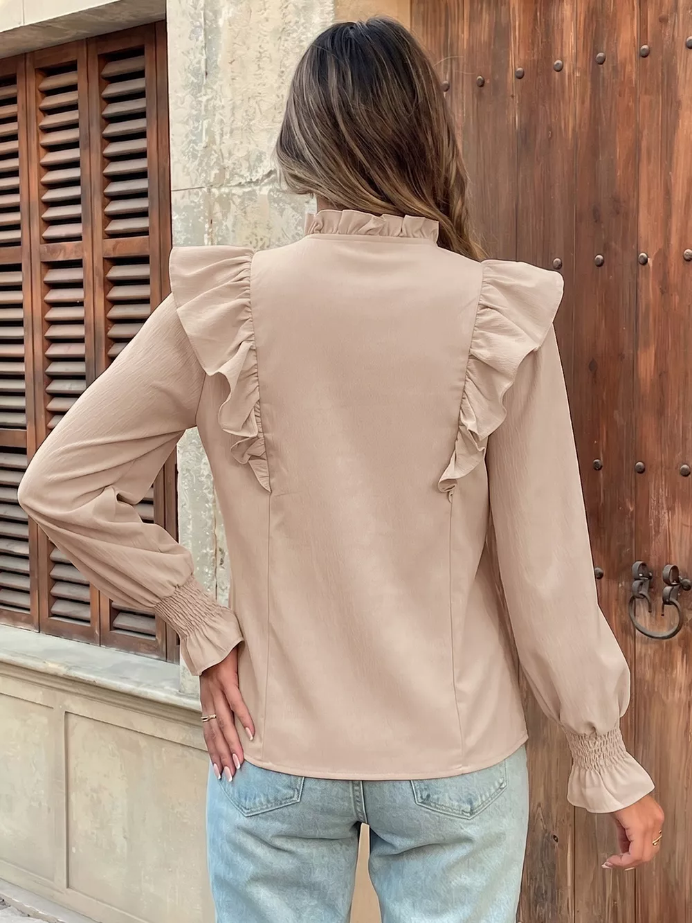 Ruffled Tie Neck Long Sleeve Blouse, image 6