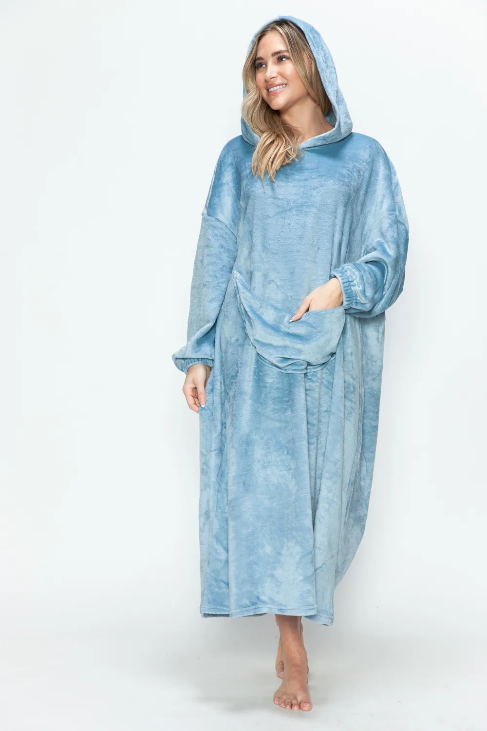 Full Size Pocketed Hooded Midi Lounge Dress, image 15