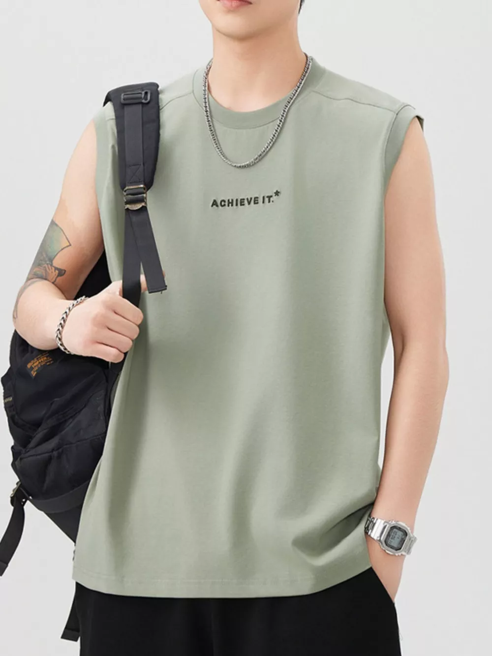 Men's Plus Size Letter Round Neck Tank, image 12