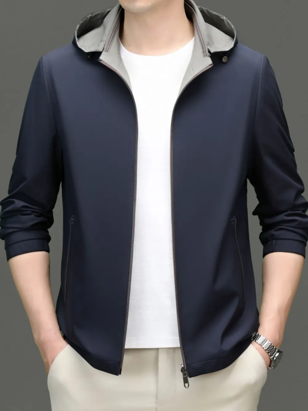 Men's Plus Size Zip Up Long Sleeve Hooded Jacket, image 3