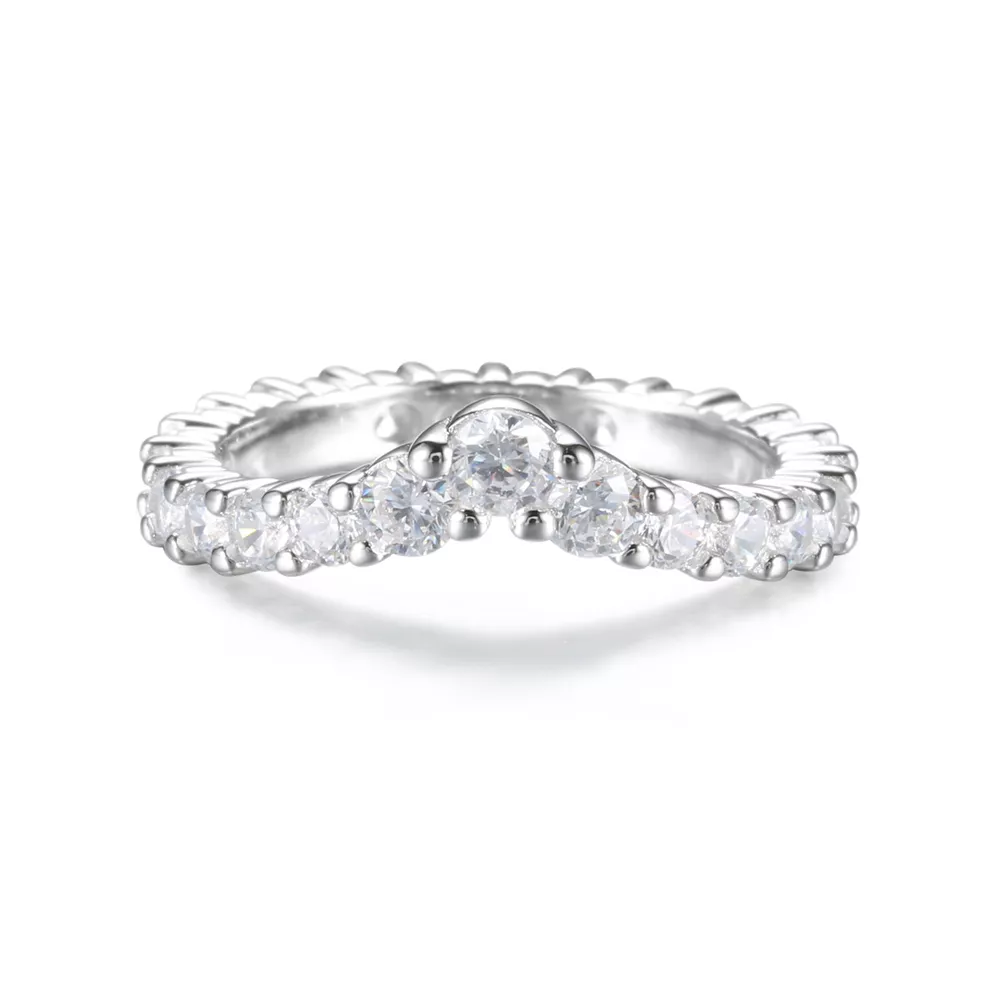 925 Sterling Silver Zircon V-Shaped Ring, image 8
