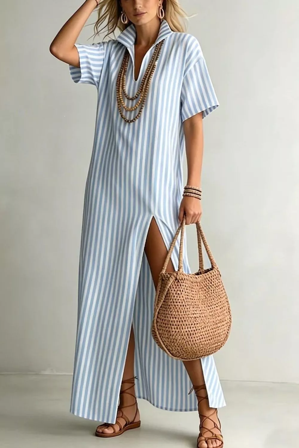 Striped High Slit Maxi Dress, image 5