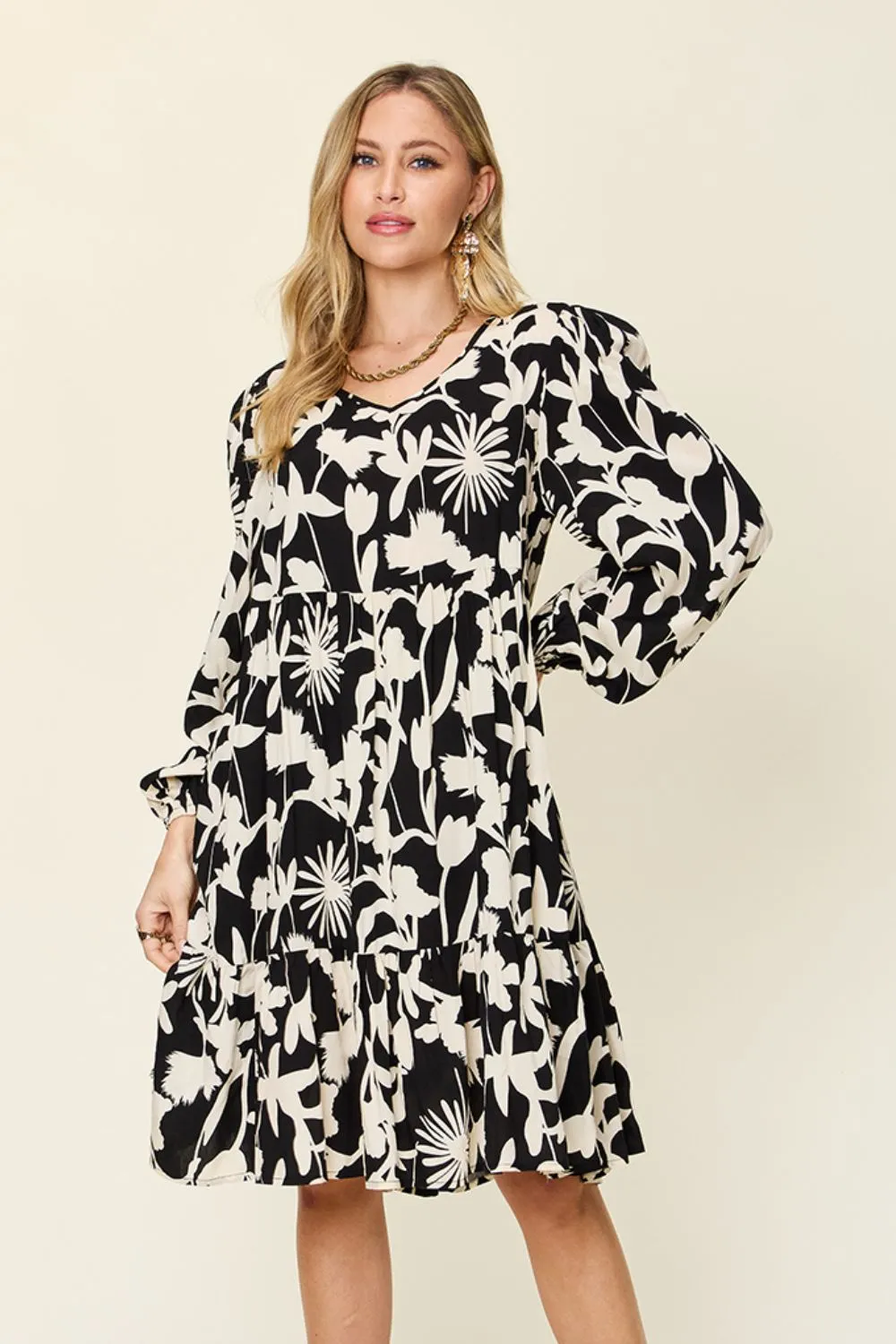 Full Size Printed Ruffle Hem Dress with Pocket, image 24