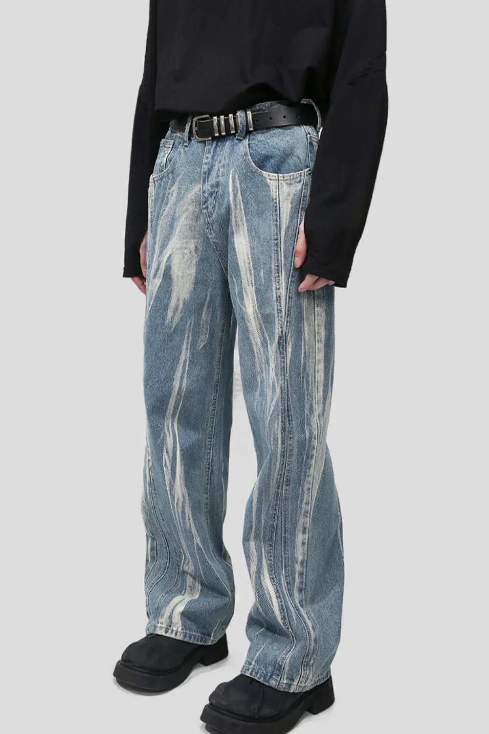 Paint Wide Leg Men's Jeans with Pockets, image 3