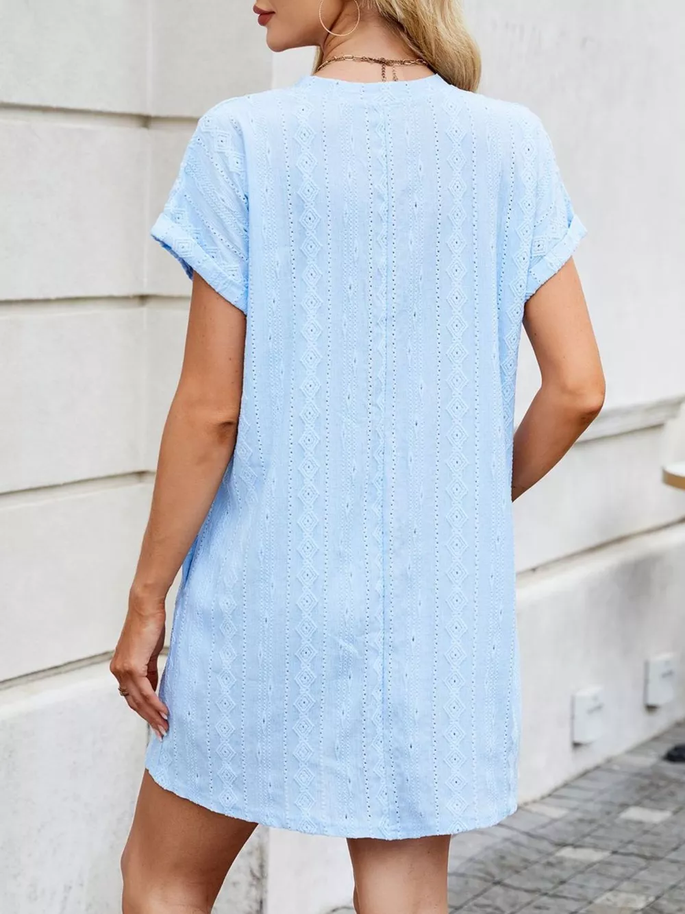 Eyelet Round Neck Casual Mini Dress, image 34