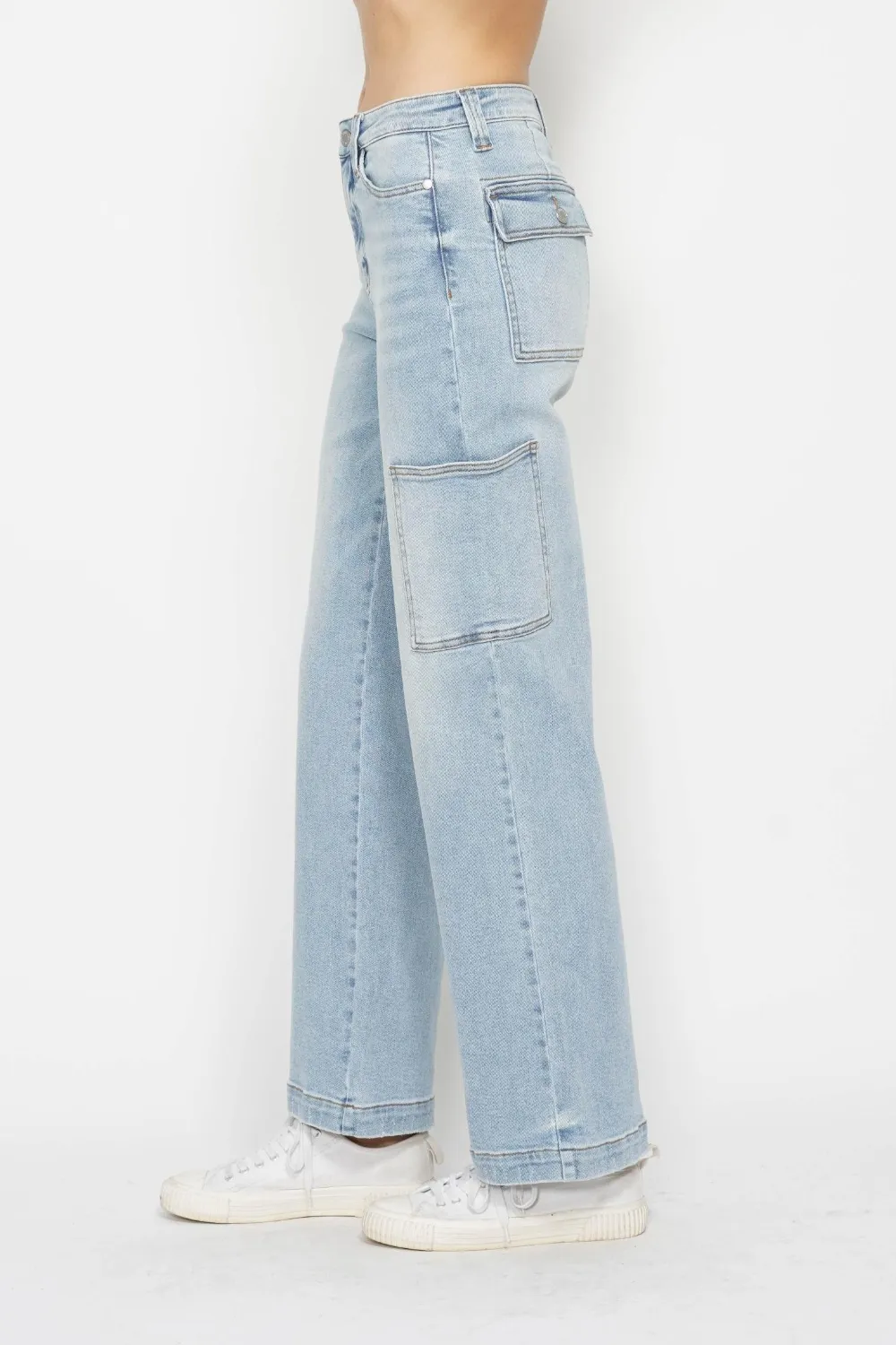 Full Size High Waist Straight Cargo Jeans, image 5
