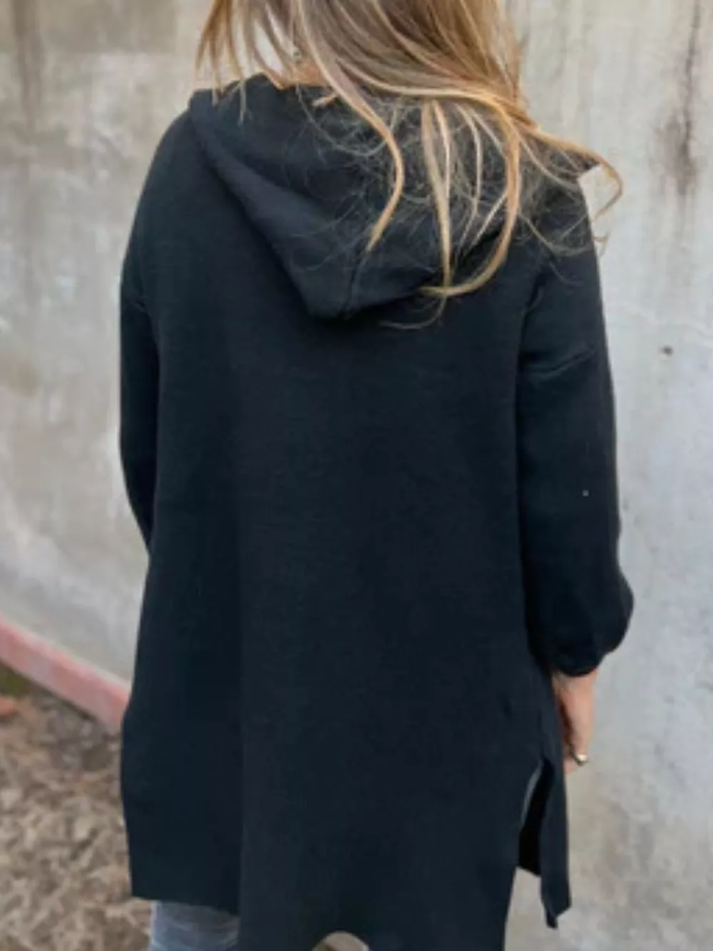 Full Size Open Front Drop Shoulder Hooded Cardigan Plus Size, image 13