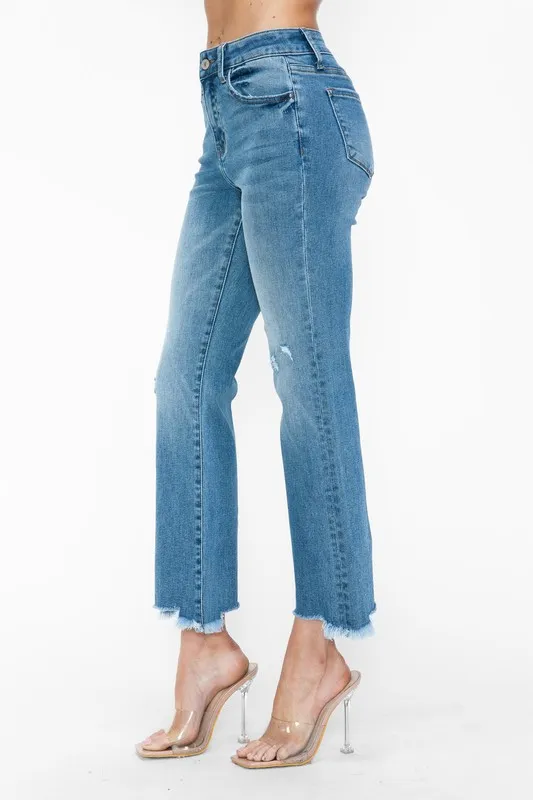 Raw Hem Distressed Mid Rise Crop Jeans, image 8