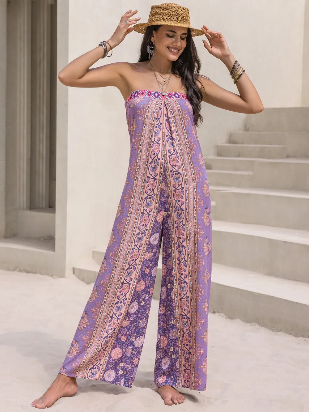 Tied Printed Tube Wide Leg Jumpsuit, image 15