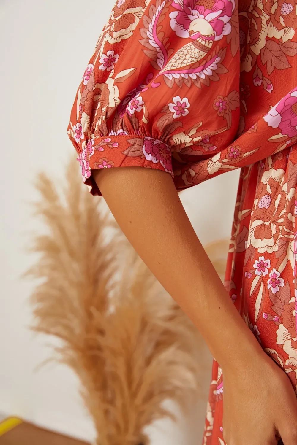 Floral Tie Neck Half Sleeve Dress, image 8