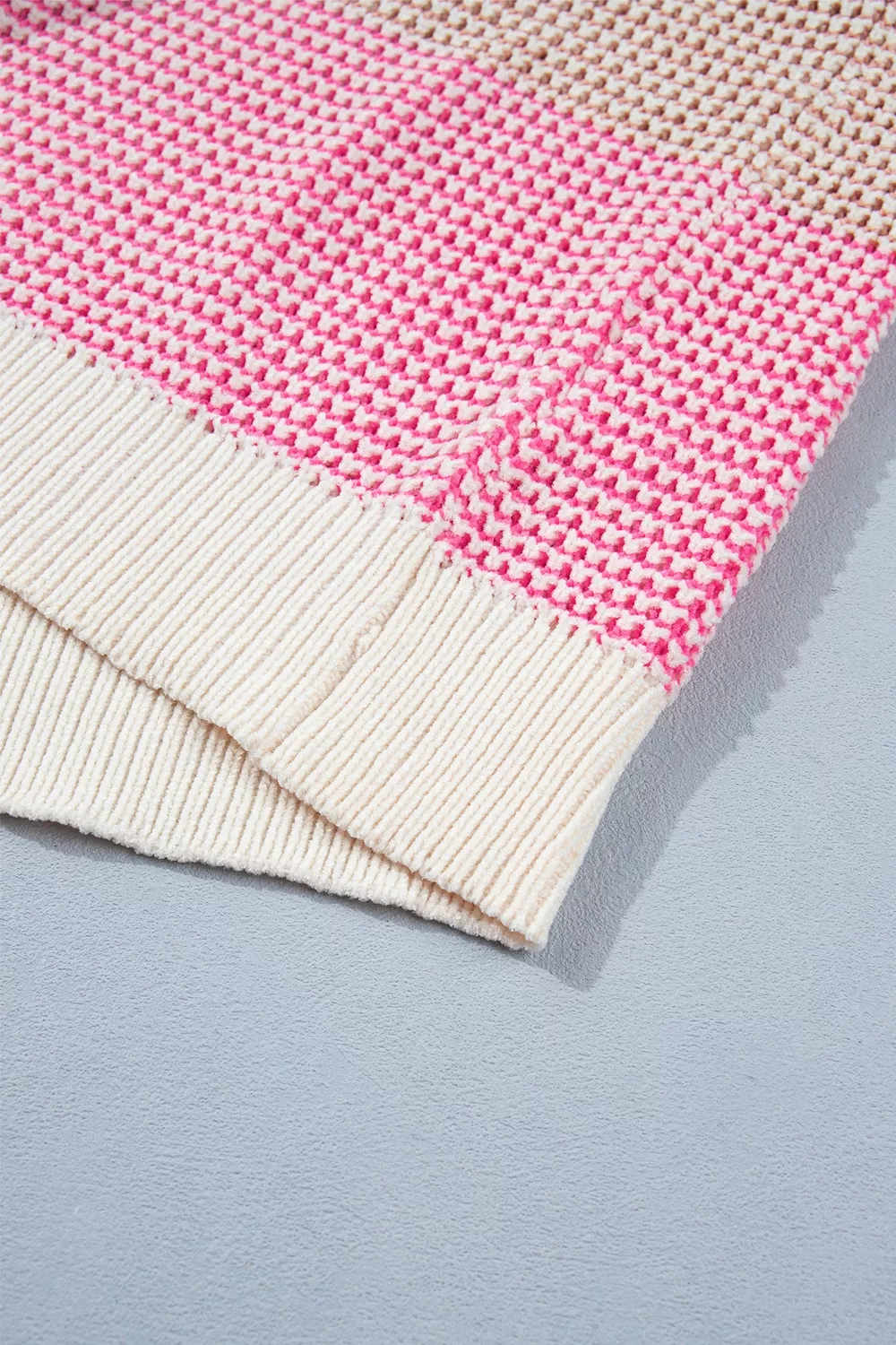 Color Block Waffle Knit Drop Shoulder Round Neck Long Sleeve Sweater, image 11