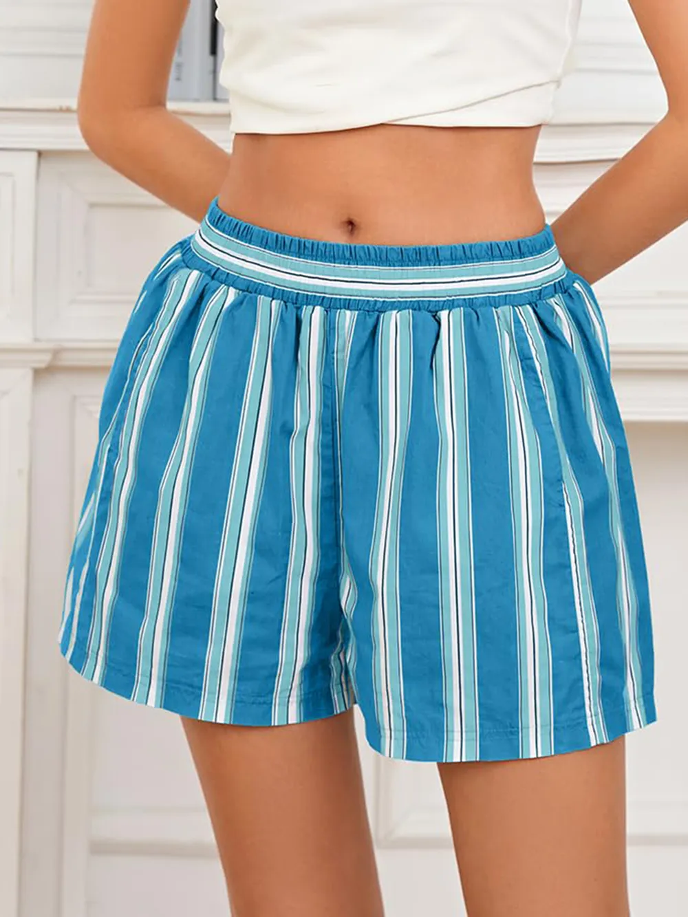 Striped Elastic Waist Shorts, image 21