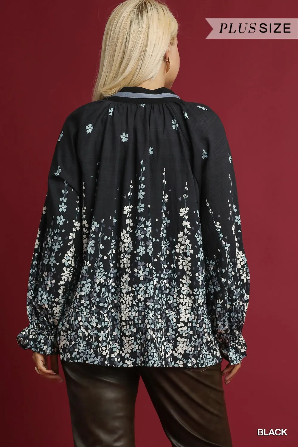 Full Size Floral Vine Print Blouse with Balloon Sleeves Plus Size, image 10