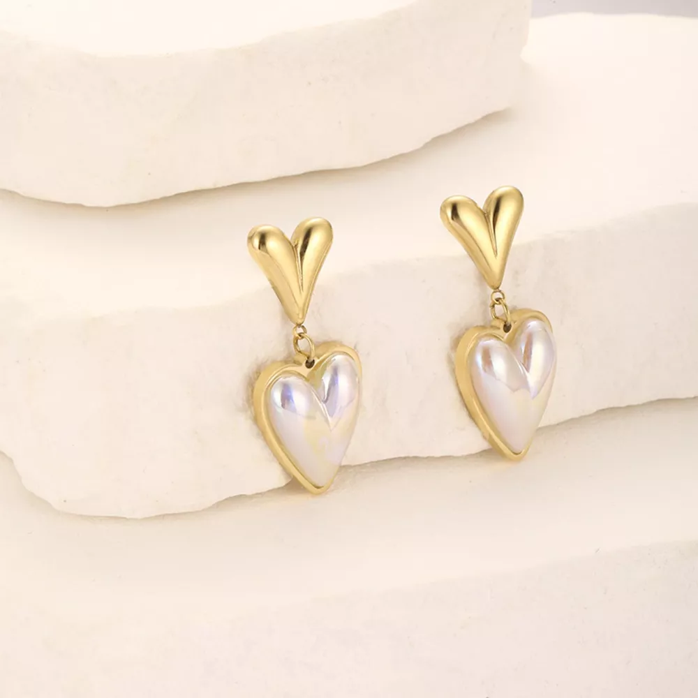 Heart-Shaped Pearl Drop Earrings, image 6
