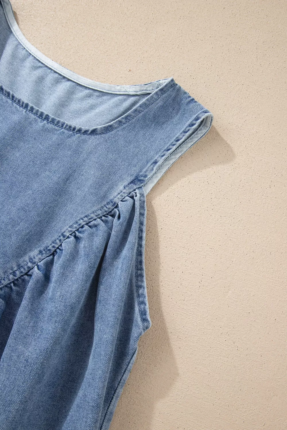 Denim Pleated Patchwork Sleeveless Top, image 8