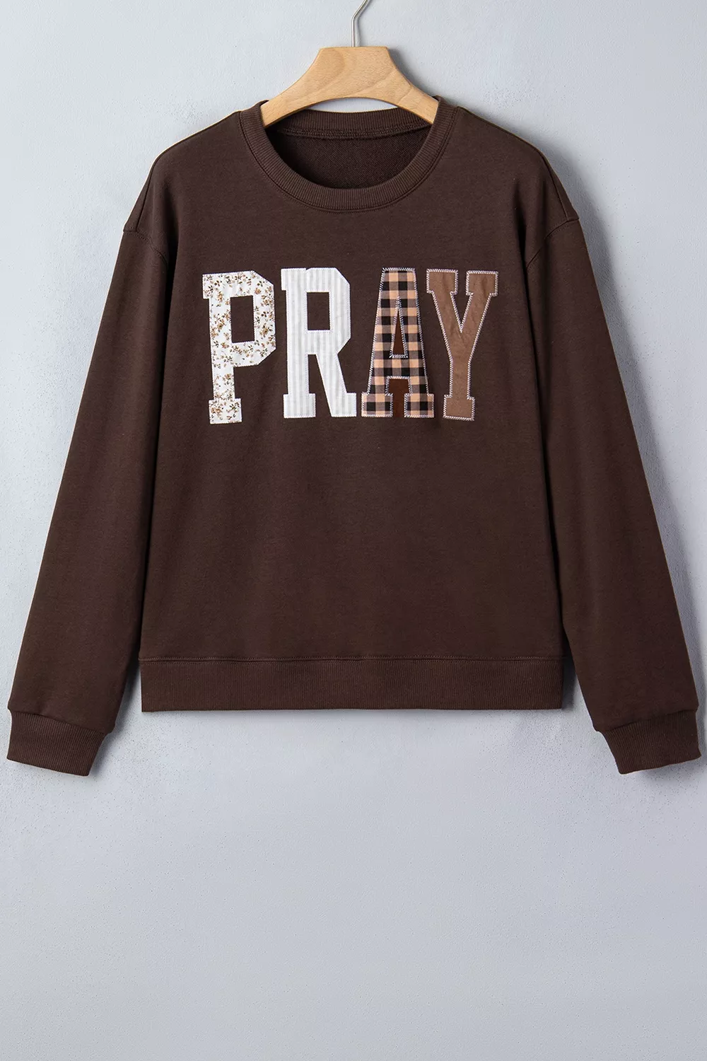 Plaid 'PRAY' Crew Neck Sweatshirt, image 9