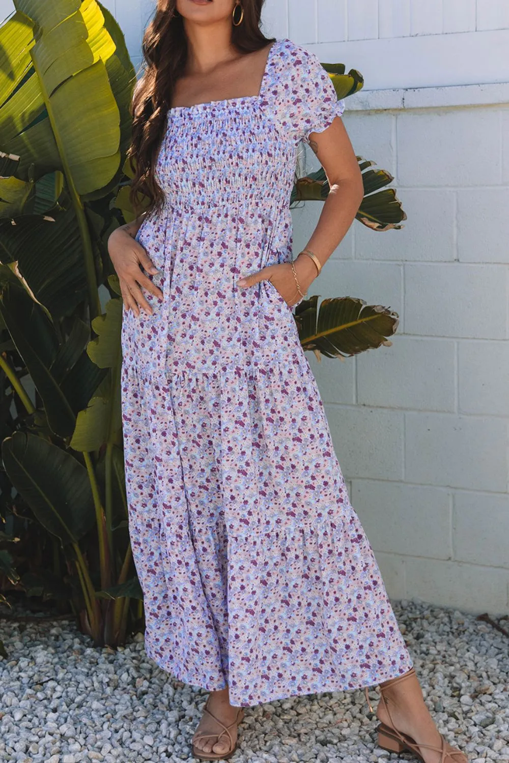 Tiered Floral Shirred High Waist Maxi Dress, image 15