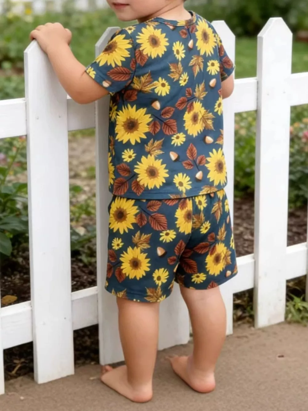 Children's Sunflower & Autumn Leaves Print Tee and Shorts Set, image 2