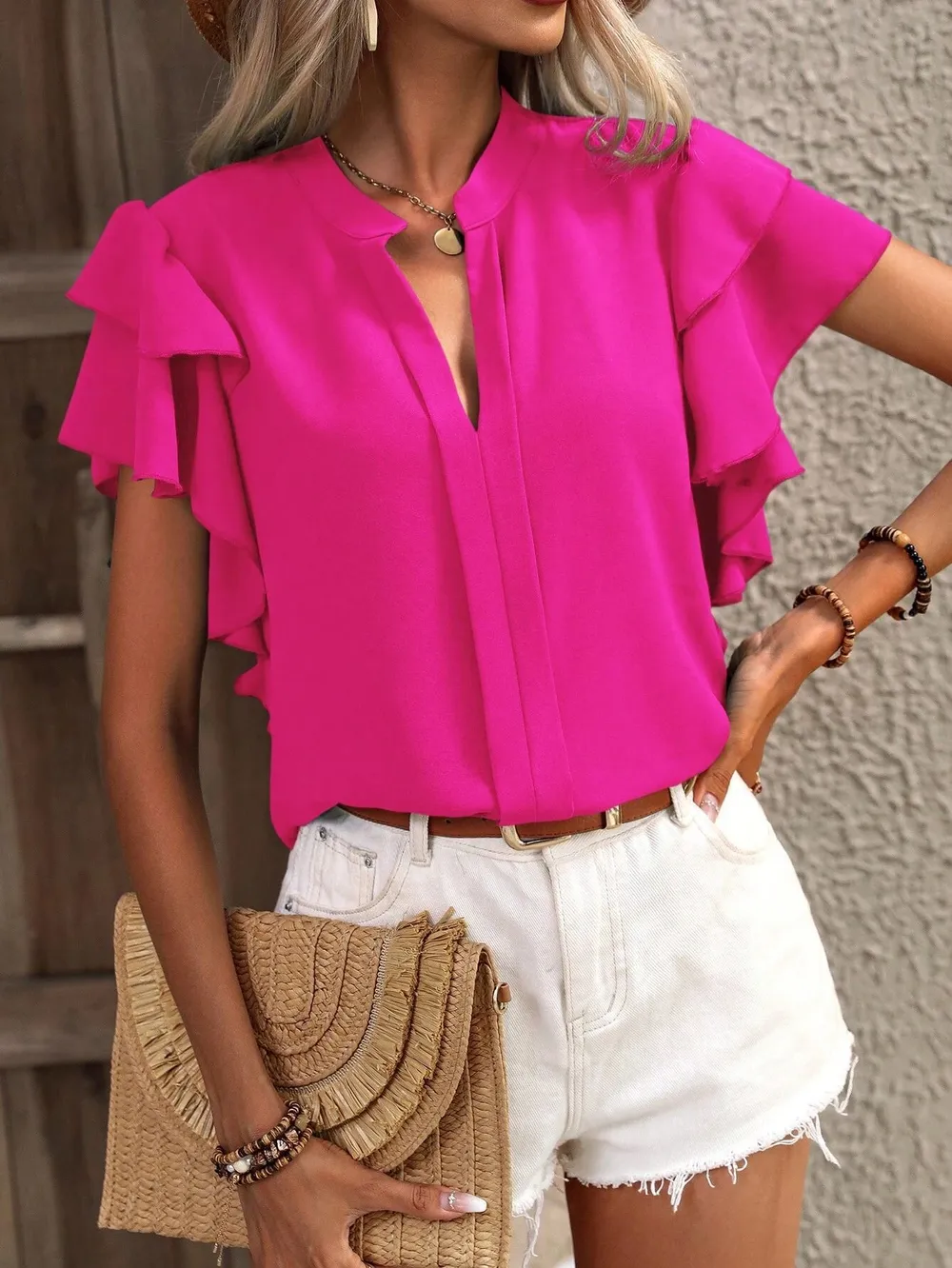 Ruffle Sleeve Notched Blouse, image 21