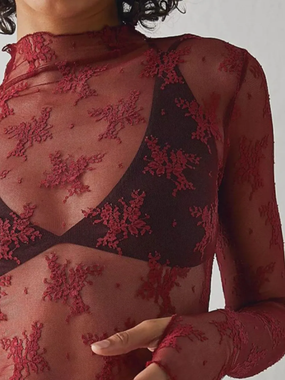 Lace Mock Neck Long Sleeve Blouse, image 24