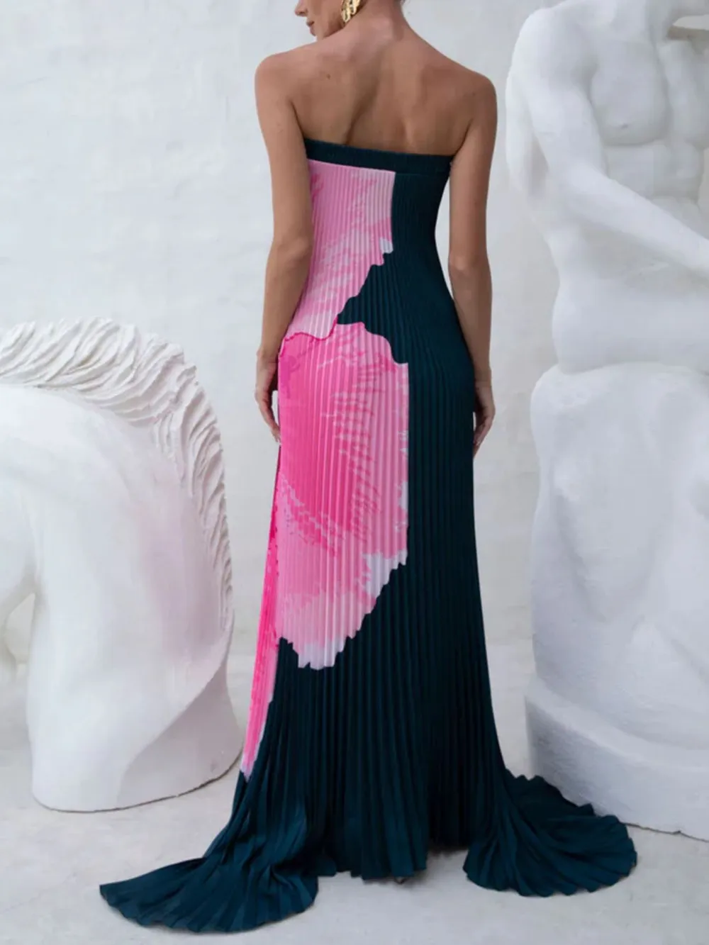 Pleated Printed Tube Floor Length Dress, image 6