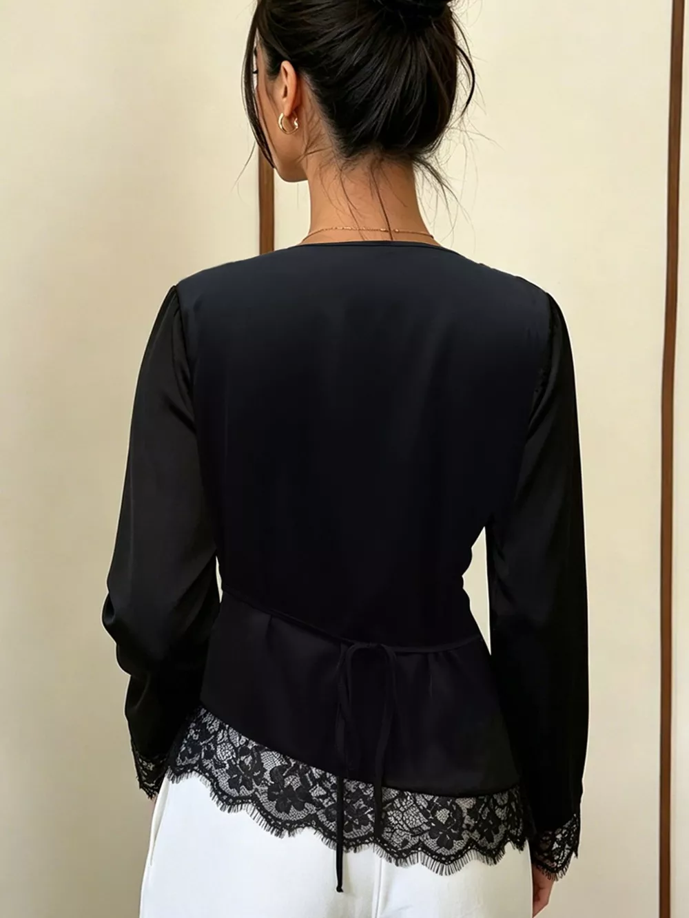 Lace Trim Cowl Neck Blouse, image 2