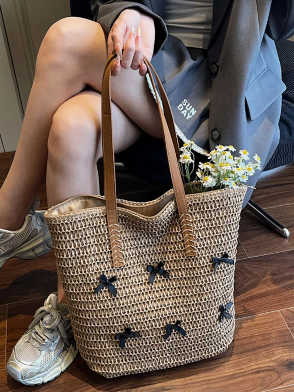 Woven Straw Bow Handbag, image 8