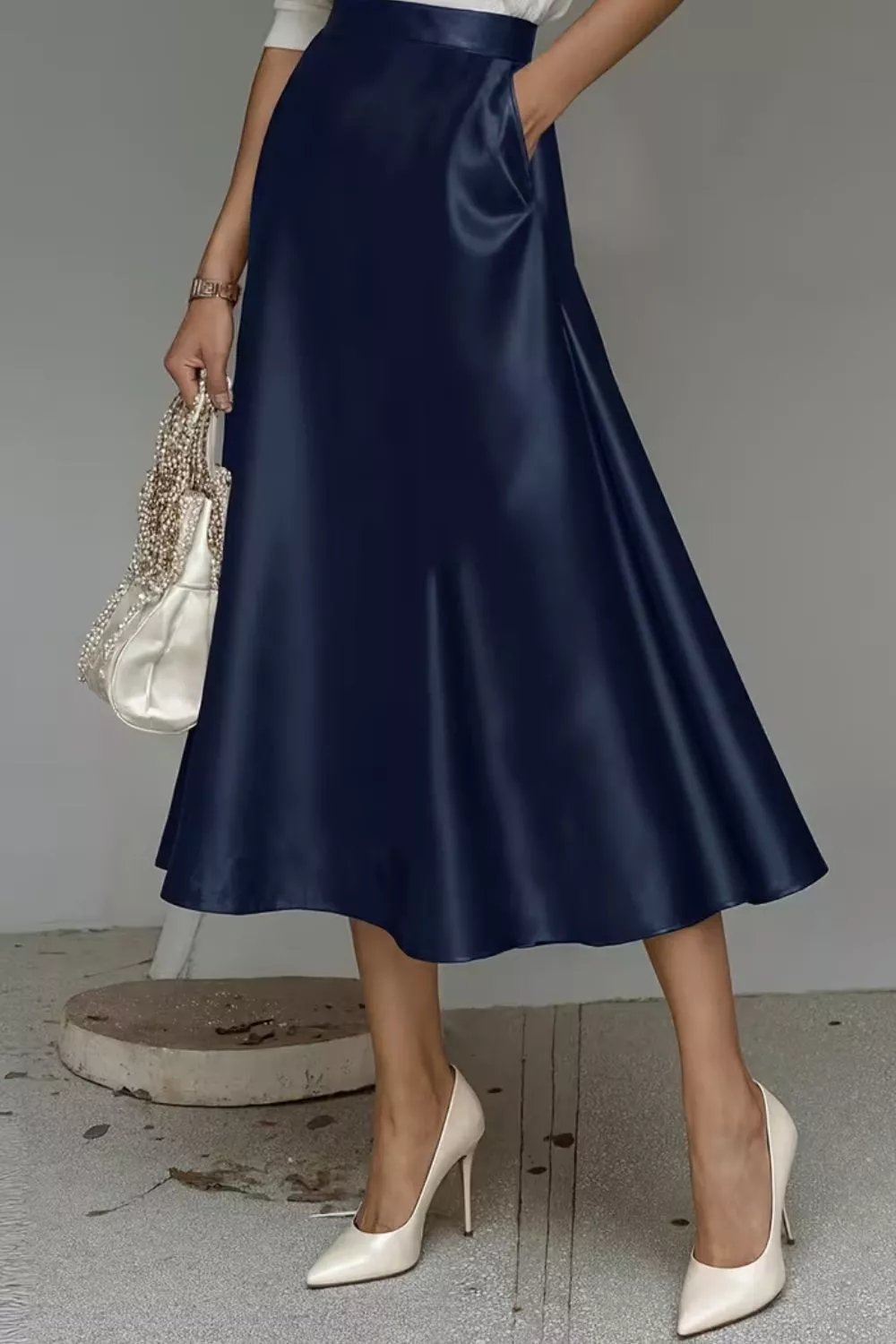 Satin A-Line Midi Skirt, image 16