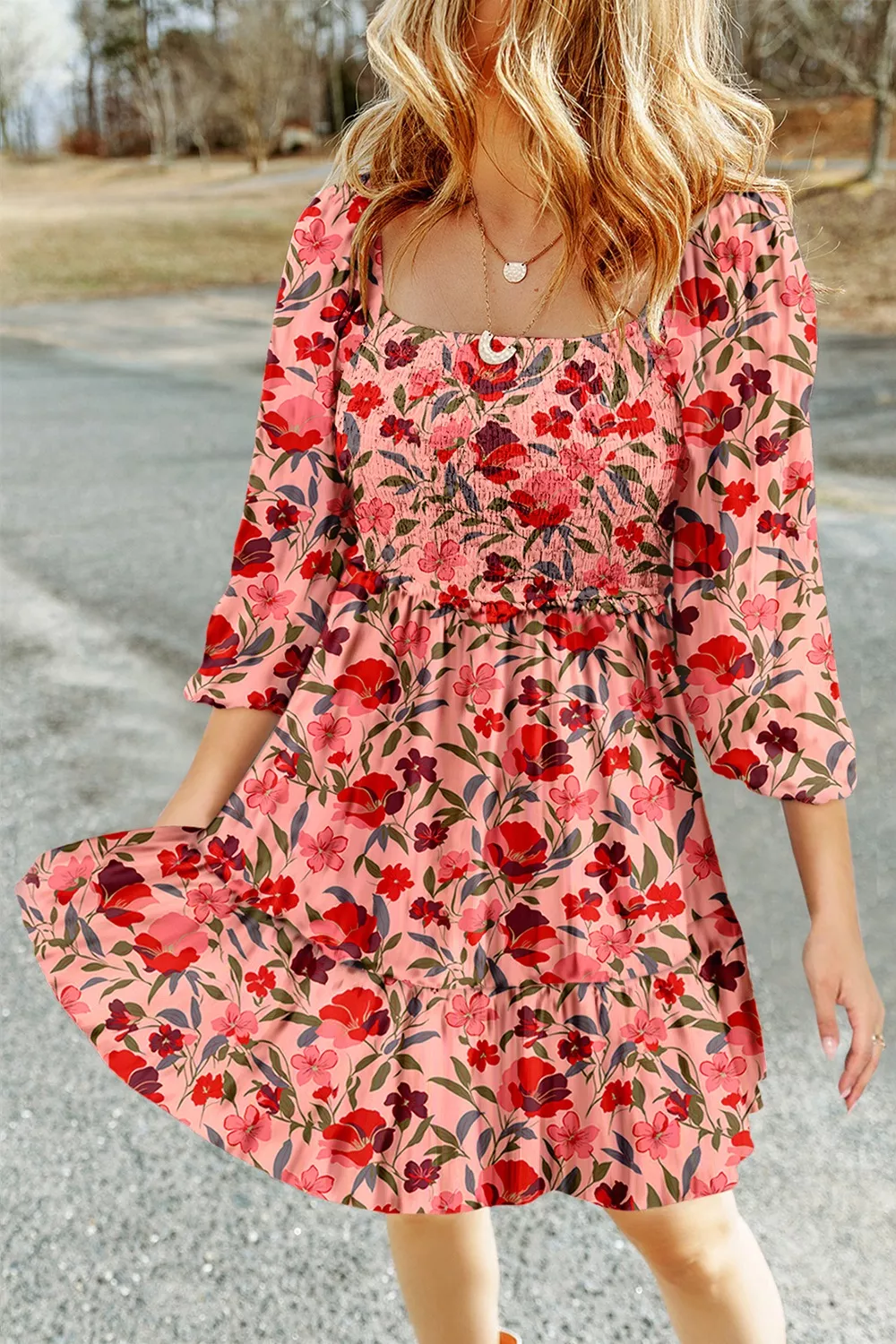 Floral Print Smocked Mini Dress, image 2