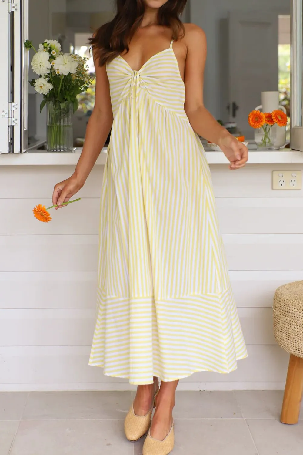 Smocked Back Striped Sleeveless Midi Dress, image 31