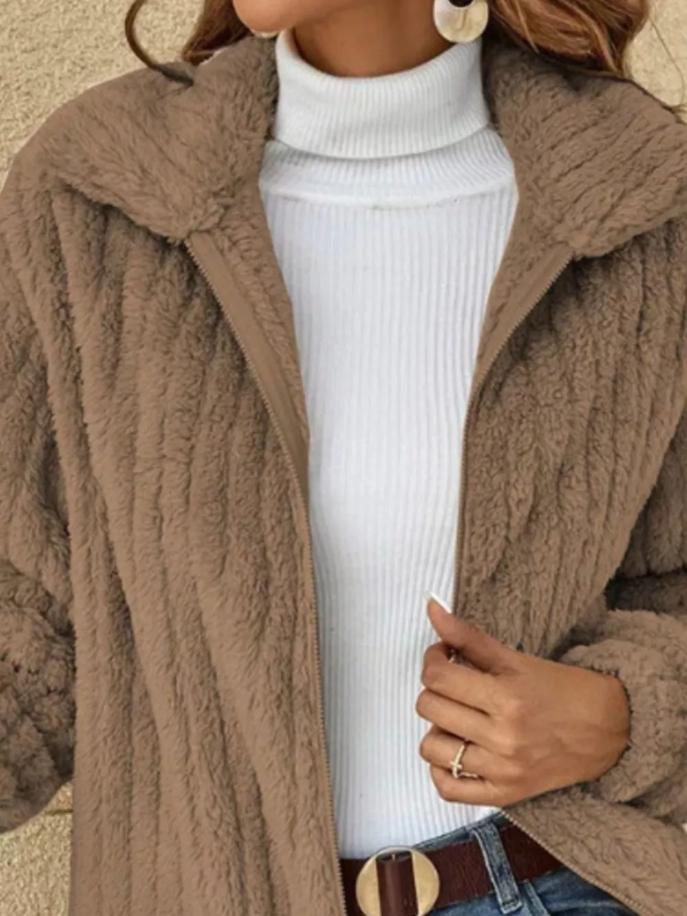 Full Size Zip-Up Long Sleeve Texture Jacket Plus Size, image 3