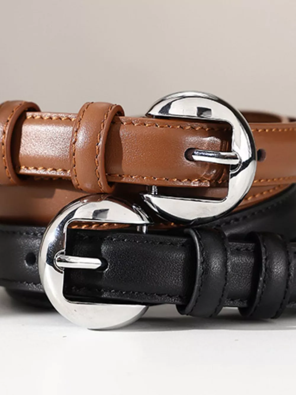 Round Buckle Leather Belt, image 3