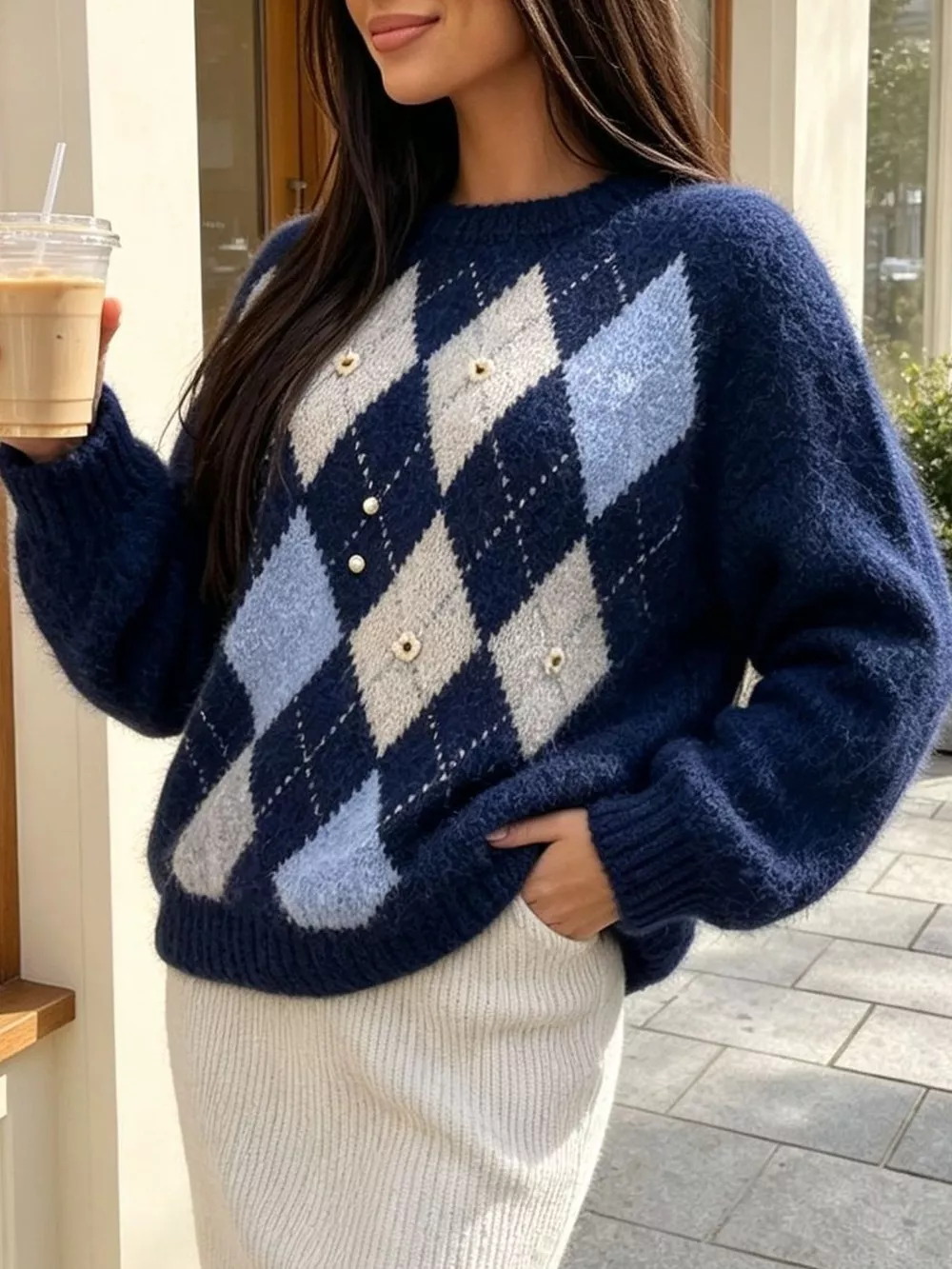 Argyle Pattern Raglan Sleeve Sweater, image 18