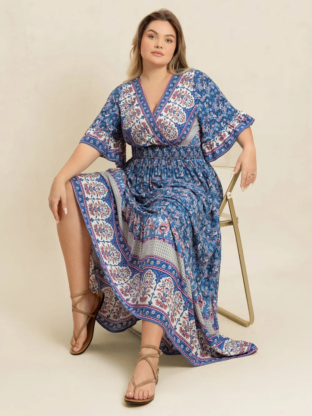 Plus Size Printed Surplice Half Sleeve Dress, image 10