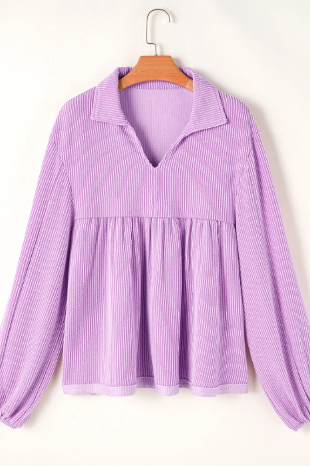 Corded Johnny Collar Long Sleeve Babydoll Blouse, image 20