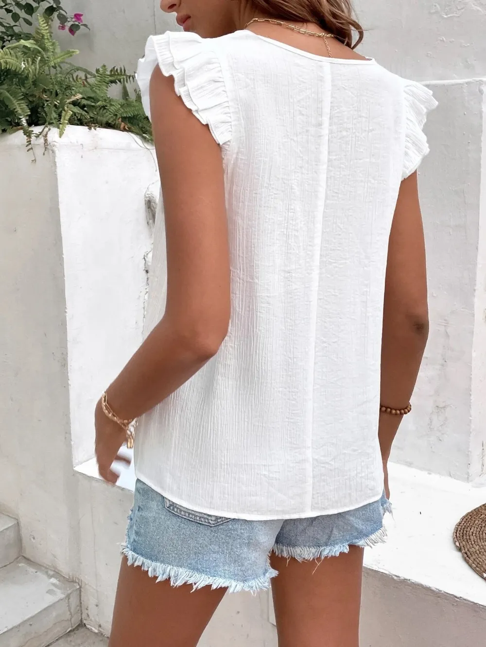Ruffled V-Neck Cap Sleeve Blouse, image 10