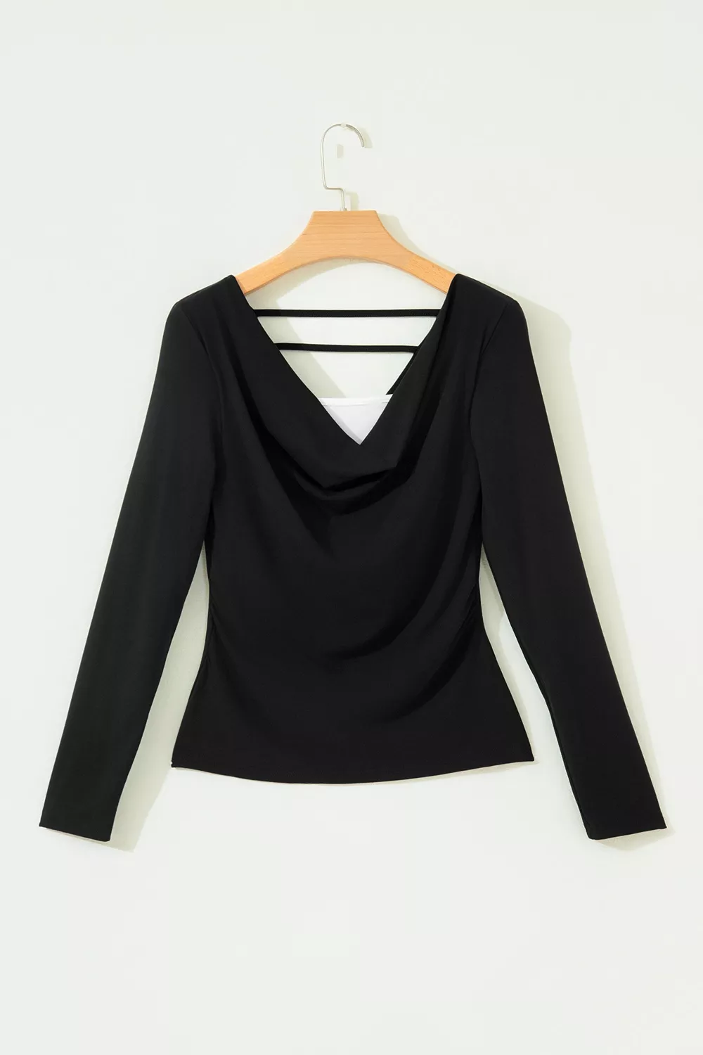 Color Block Drape V Neck Pleated Long Sleeve Top, image 9
